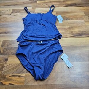 Jantzen Tankini Swimsuit Set Tummy Control High Waist Blue Size 8 Top 6 Bottom